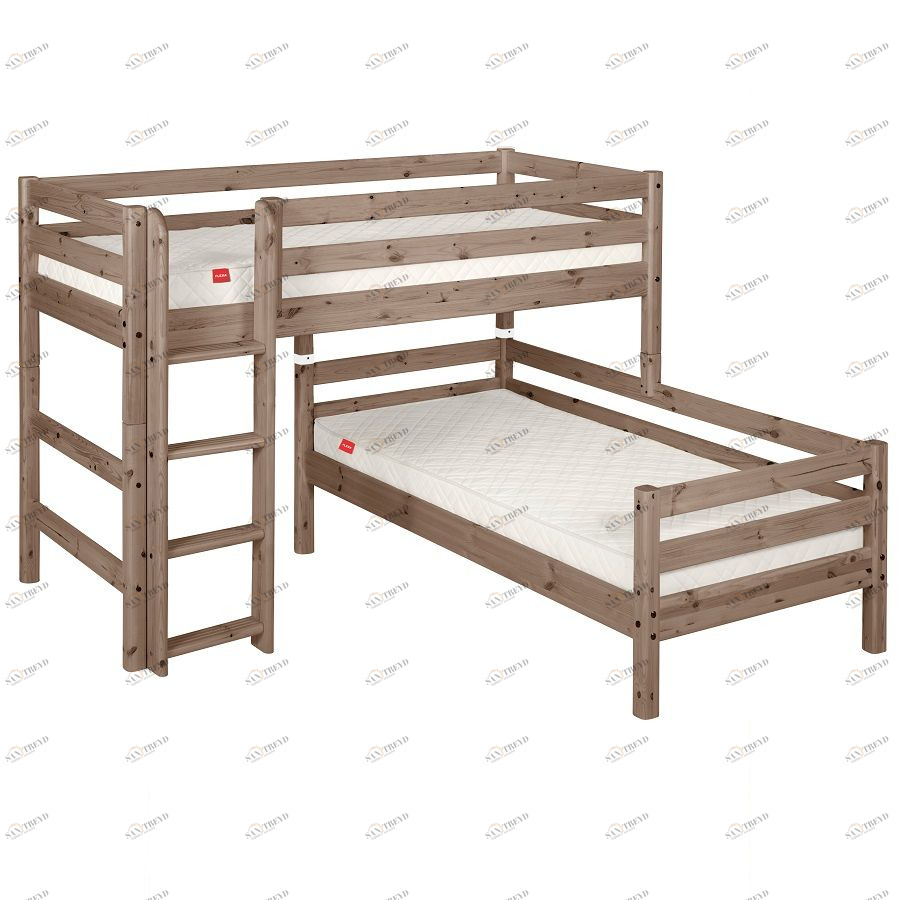 Кровать Flexa Classic двуспальная модульная с прямой лестницей, коричневая, 190 см 90100431101