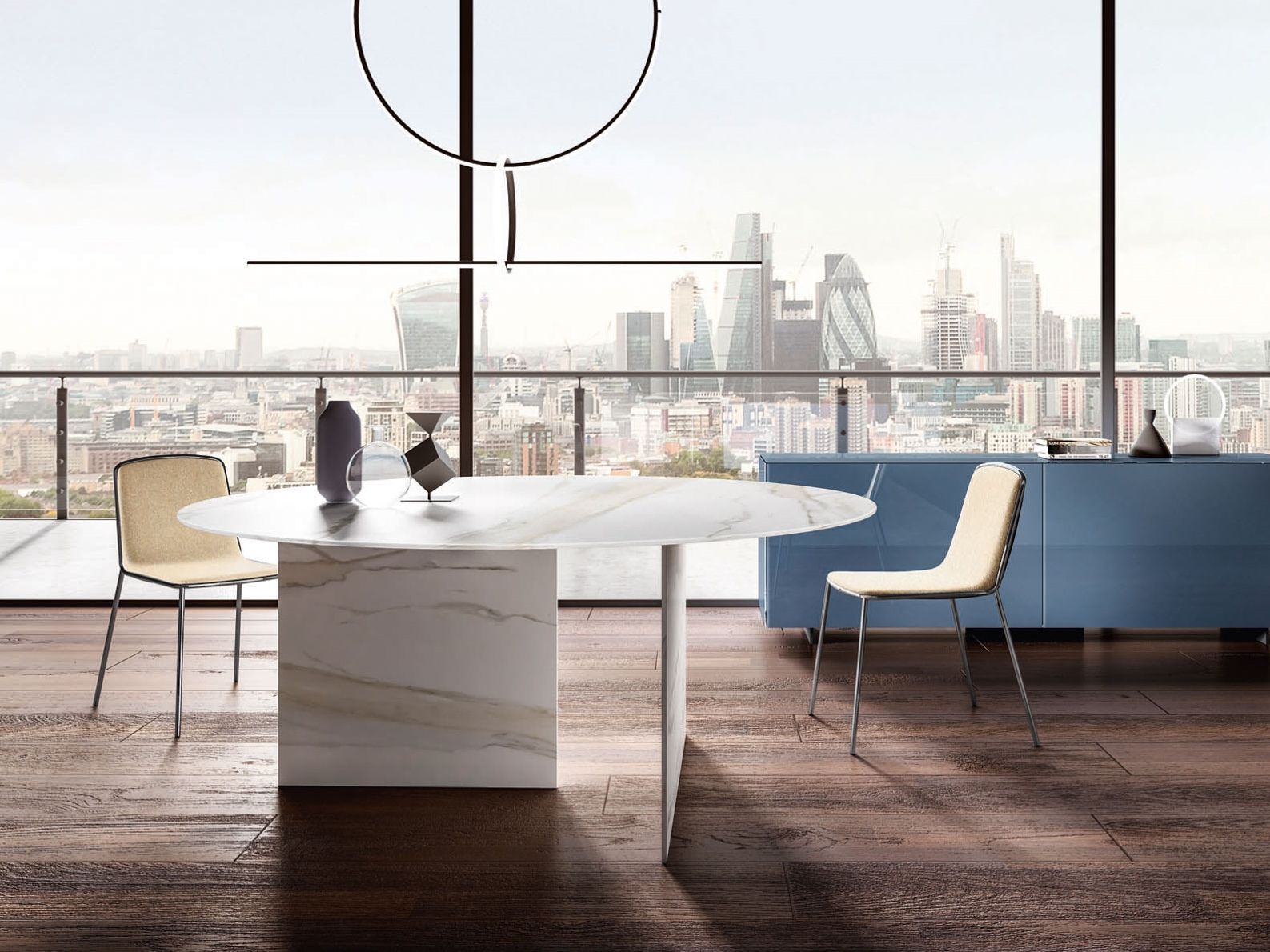 Круглый стеклянный обеденный стол Lago STRATUM CALACATTA GOLD MATT XGLASS ARCH-00046544 - Вид №1