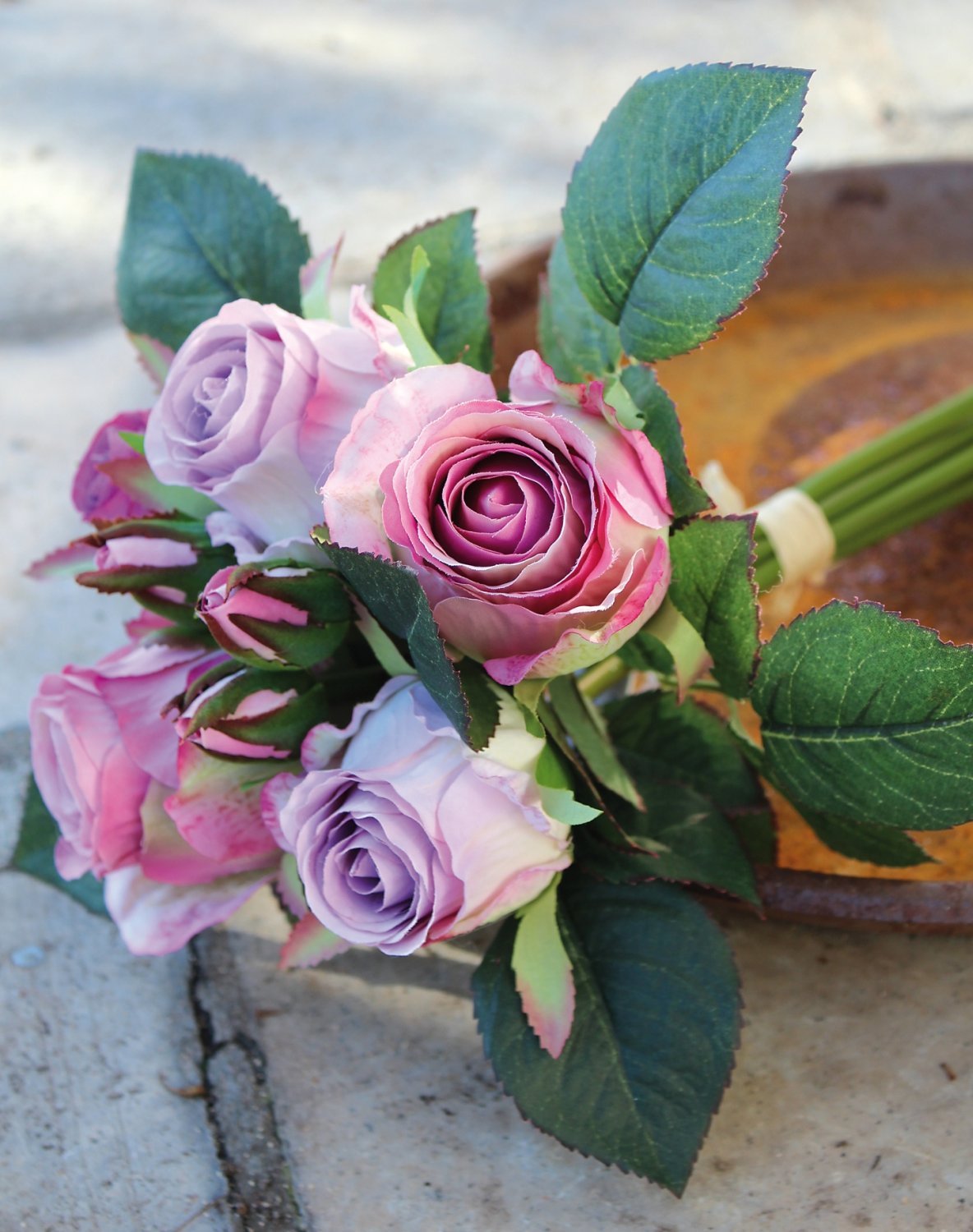 2607 254 a3 Искусственный букет роз, 7-цветков, 28 см, сиреневый H-andreas  - Вид №1