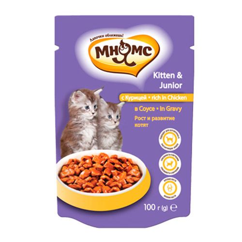 ПР0038792 Корм для котят Рост и развитие, курица в соусе конс. пауч МНЯМС 