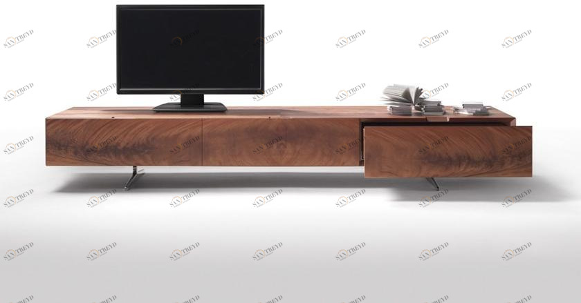 Flexform Низкая тумба под телевизор из красного дерева с ящиками Piuma sun-id-1396401