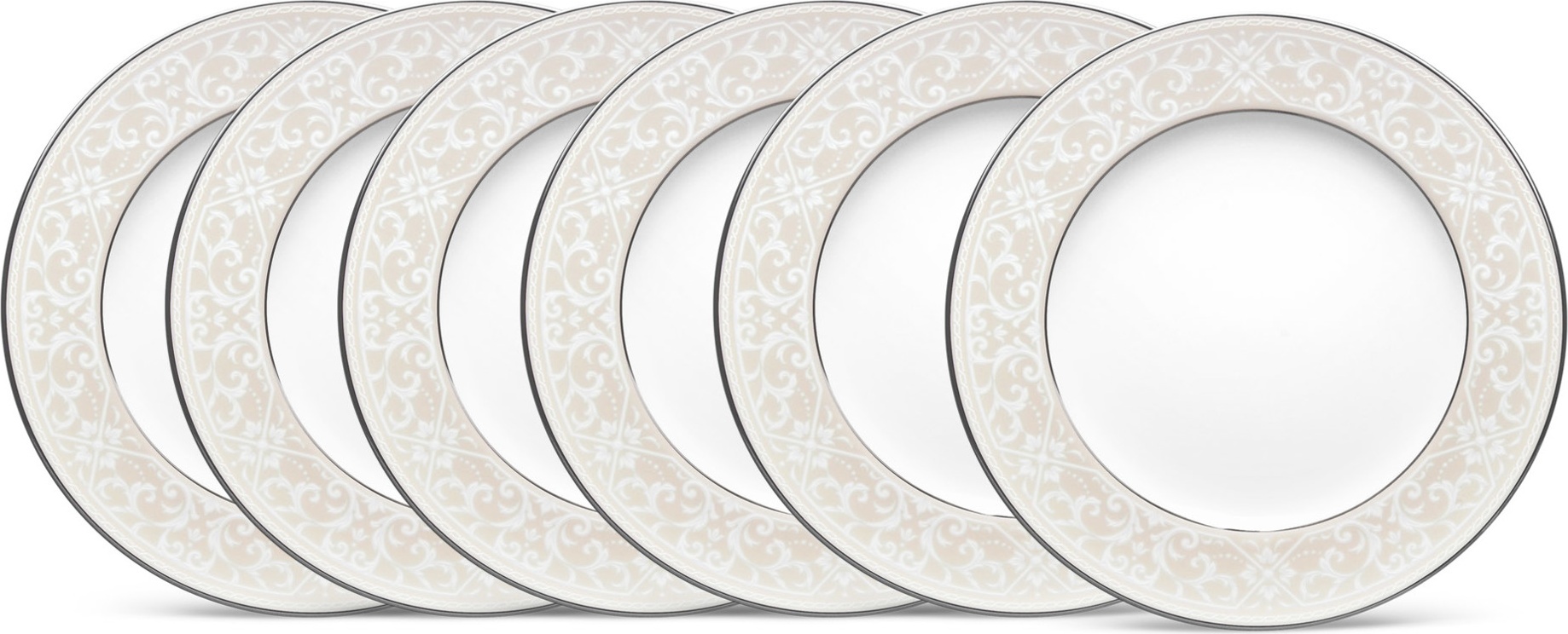 10665424 Noritake Набор из 6 тарелок закусочных Noritake "Монтвейл, платиновый кант" 21см Фарфор костяной 