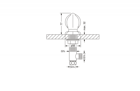 Боковой вентиль ½", для горячей воды JOERGER Minarett 603.10.345.000 - Вид №1