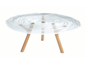 Круглый журнальный столик с дубовым основанием и столешницей из Altuglas®