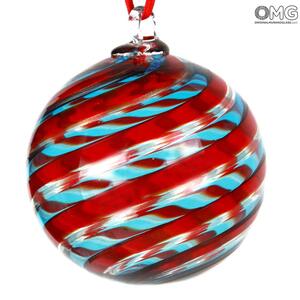 2639 ORIGINALMURANOGLASS Ёлочный шар Fantasy - красно-голубая спираль - MURANO GLASS XMAS 8 см