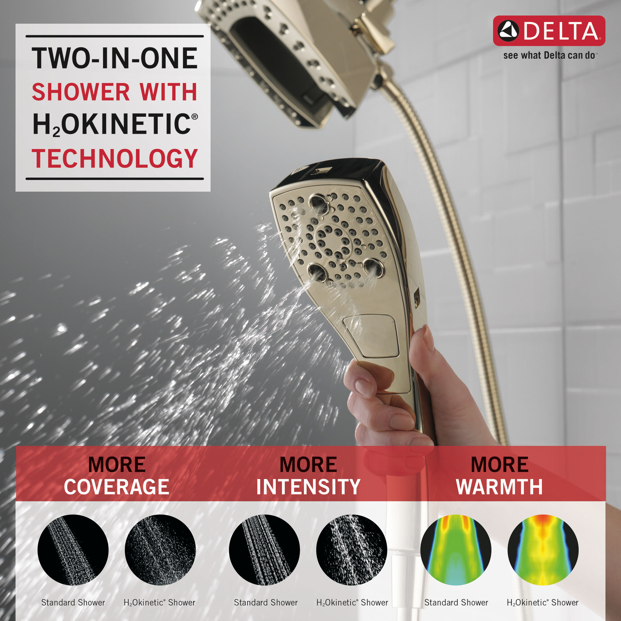 58474-PN H2Okinetic® In2ition® Душ два в одном с 5 настройками Delta Faucet Universal Showering Полированный никель  - Вид №1