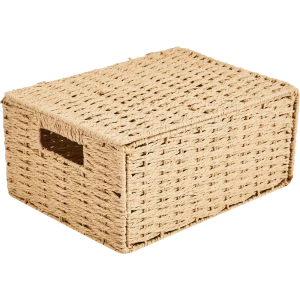 Корзина с крышкой для хранения 31x15x23 см бумага цвет бежевый
