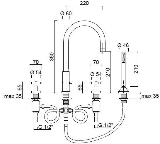 Rubinetteria Giulini Комплект для ванны с ручным душем на 4 отверстия Giò crystal - giò F3665/s - Вид №1