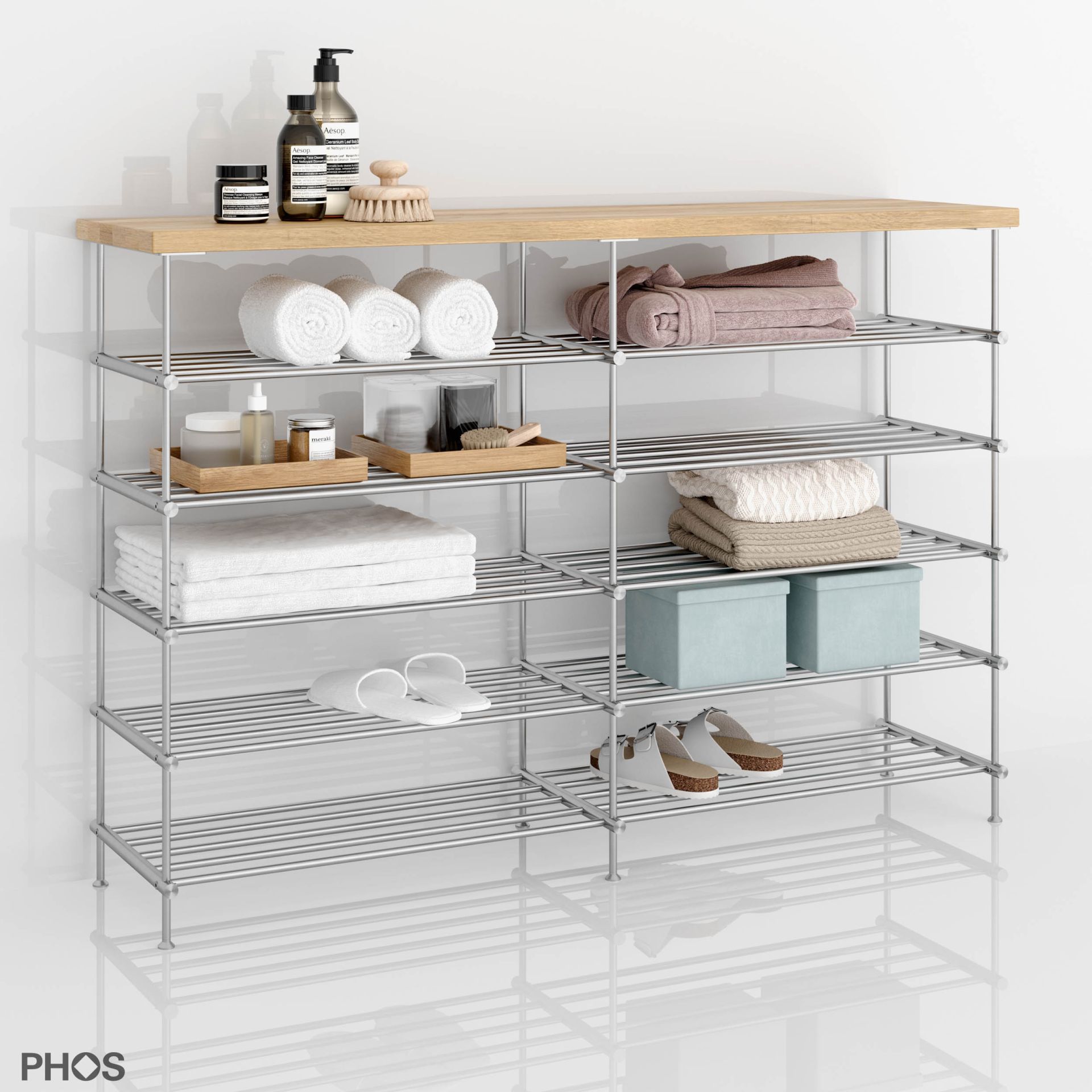 SBS1200-5-Eiche Сервант с дубовыми полками, 2 секции, 5 уровней, ширина 125 см PHOS  - Вид №4