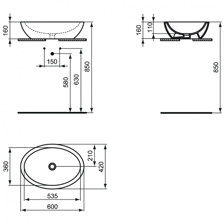 K078401 Раковина-чаша овальная 60x42 см Ideal Standard STRADA - Вид №8