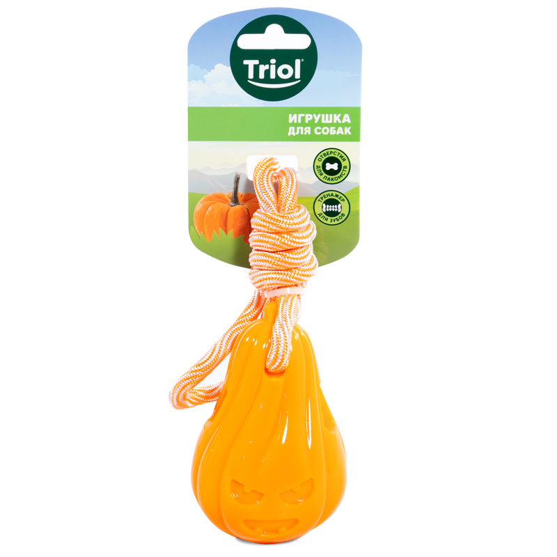 ПР0059016 Игрушка для собак Тыква с верёвкой из термопласт. резины 105/295мм TRIOL  - Вид №1