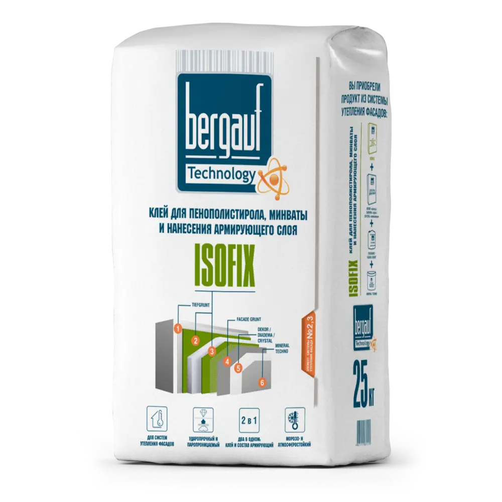 Клей Bergauf Isofix для монтажа теплоизоляционных плит 25 кг 12984924 STLM-0002636