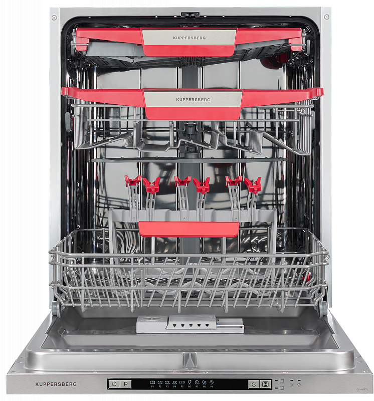 GLM 6075 Полноразмерная, полностью встраиваемая, количество корзин: 3, регулируемая по высоте верхняя корзина (лифт), дополнительная подставка для бокалов, ширина 60 см, 14 комплектов, электронное управление, цифровой дисплей, отсрочка старта до 24 часов Santreyd  - Вид №2