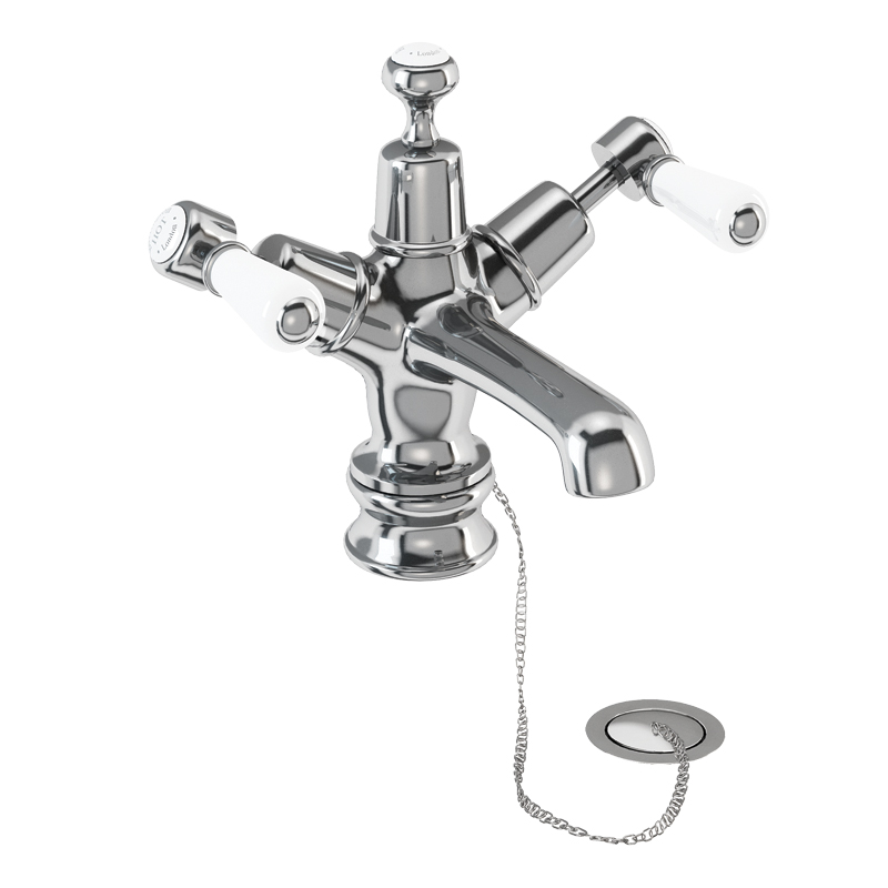 Burlington Смеситель для раковины Kensington Regent со сливом Plug & Chain Четверть оборота с черным акцентом KER5 BLA  - Вид №1