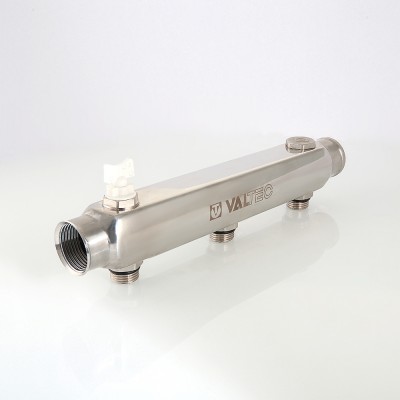 VTc.510.SS.060406 Коллектор из нержавеющей стали с межосевым расстоянием выходов 100 мм Valtec 1", 6 x 1/2"  - Вид №3