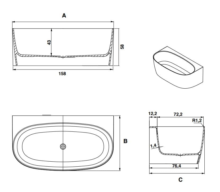 Ванна из композитного материала Kinedo Iconik ARCH-00103604 - Вид №2