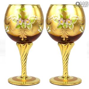 3932 ORIGINALMURANOGLASS Набор из 2 бокалов янтарного цвета - я&ты- trefuochi - муранское стекло OMG 6 см