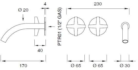 Ceadesign Группа из двух настенных смесителей открытого / закрытого типа Cross Crx 12 - Вид №1