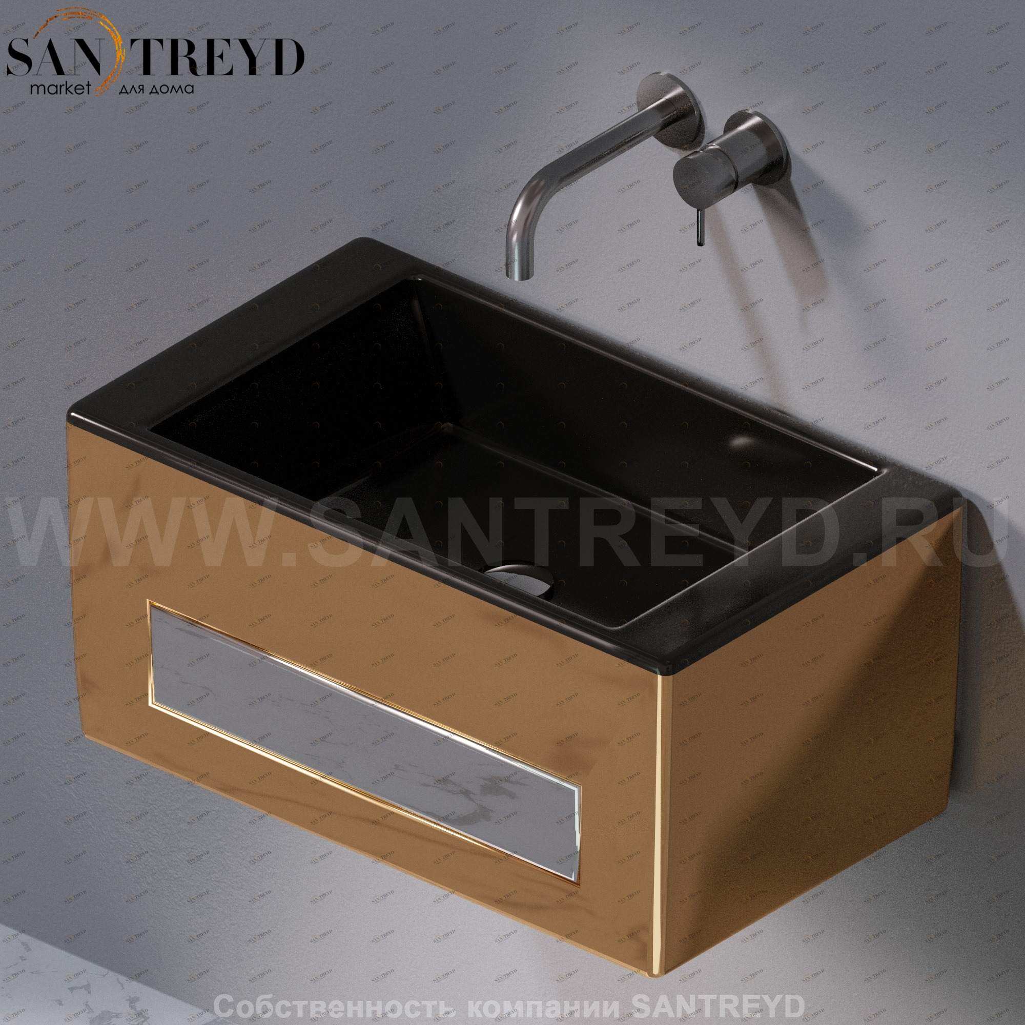 L116252 Подвесная раковина настенная прямоугольная A. e T. Italia Tower золотая AeT ITALIA