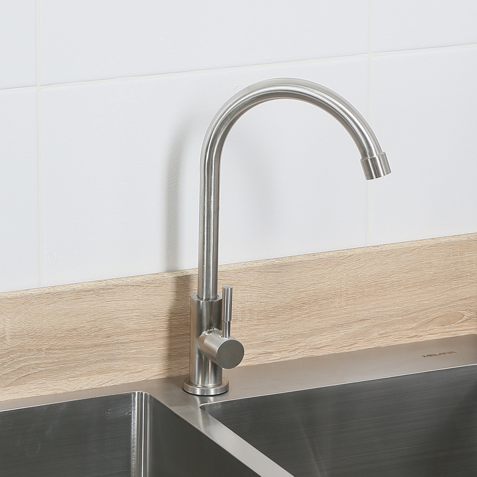 Водоразборный кран (МОНО) д/кухни MELANA-F6113 нерж.сталь, однорычажный, сатин 