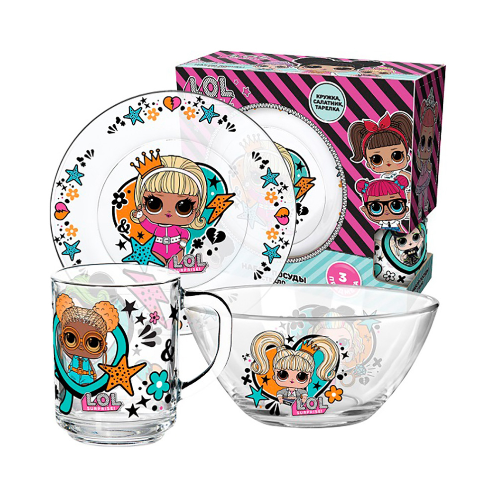 288543 Посуда стеклянная Набор посуды 3 пр. L.O.L. Surprise! “WhatUnitesUs” 9.5 х 21 х 21 см Santreyd 
