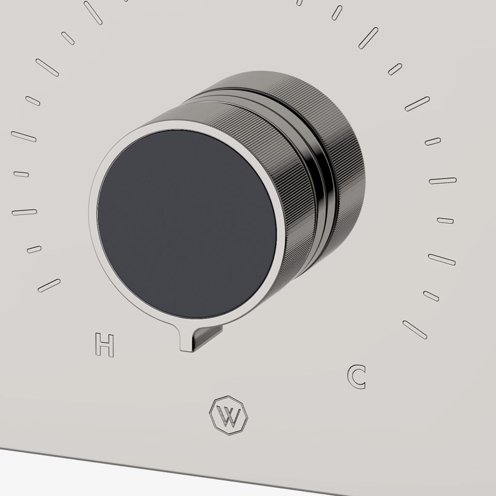 BTH54D Интегрированная термостатическая и трехходовая переключающая планка серии Bond Union с эмалированными ручками с гильошированными линиями Waterworks - Вид №1