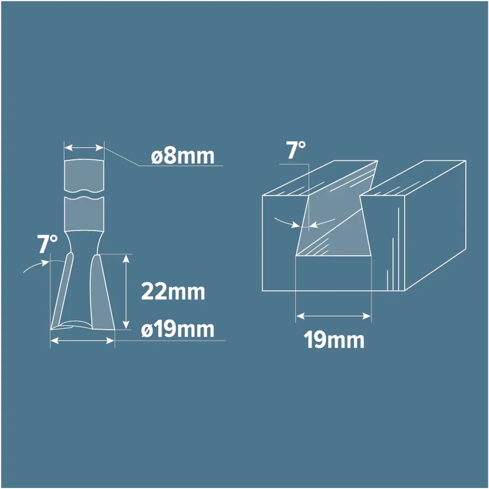 Фреза пазовая Ласточкин хвост Brigadier, D19х22 мм, 7° STLM-2106992 - Вид №3