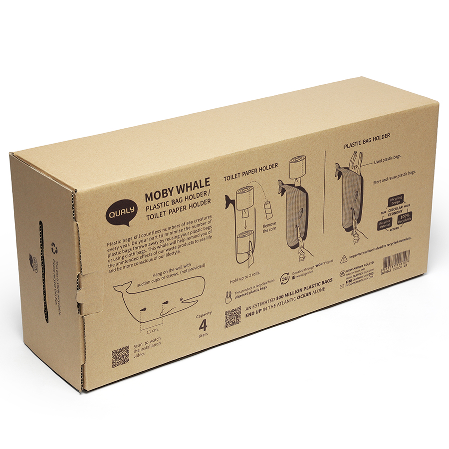 QL10363-GY Держатель для пакетов и туалетной бумаги moby whale серый Qualy  - Вид №1