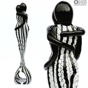 2014 ORIGINALMURANOGLASS Скульптура Объятие влюбленных с чёрно-белыми мурринами - муранское стекло OMG 12 см