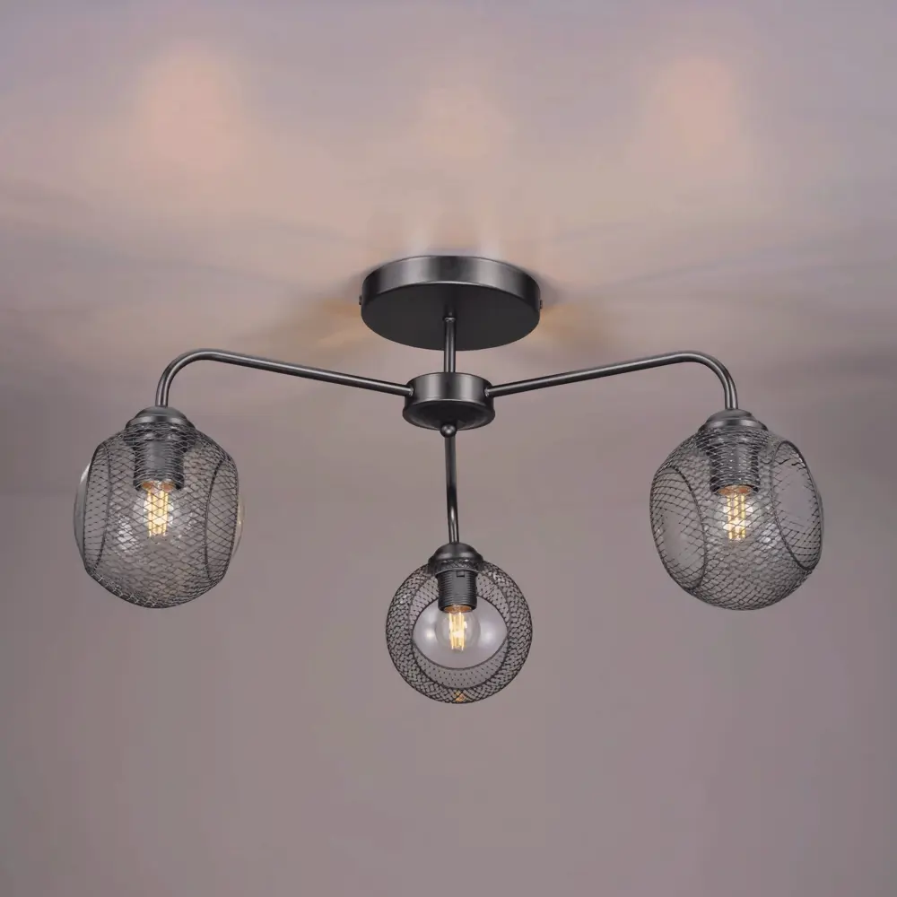 Люстра потолочная Эйр РС21386 3 лампы 10 м² цвет черный РОССВЕТ STLM-2129905