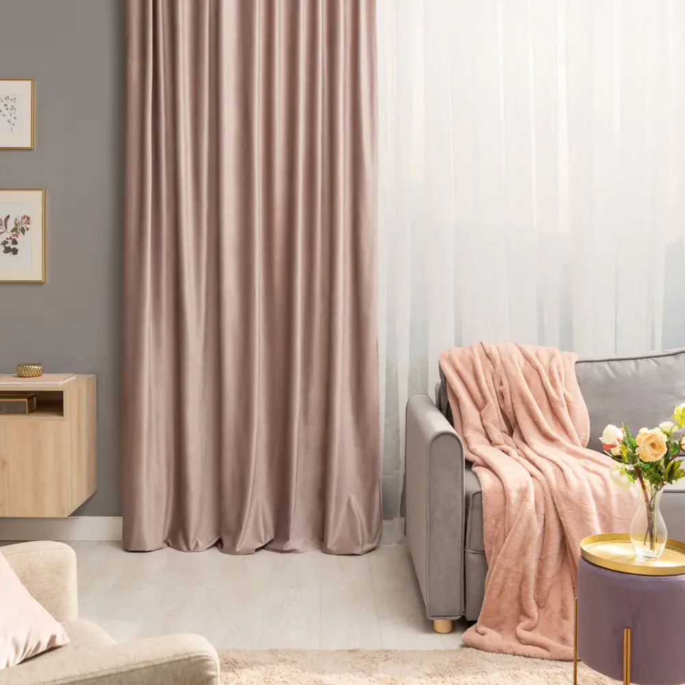 Штора на ленте со скрытыми петлями Inspire Tony 200x280 см цвет серо-розовый Fossil 4 STLM-2200215 - Вид №6