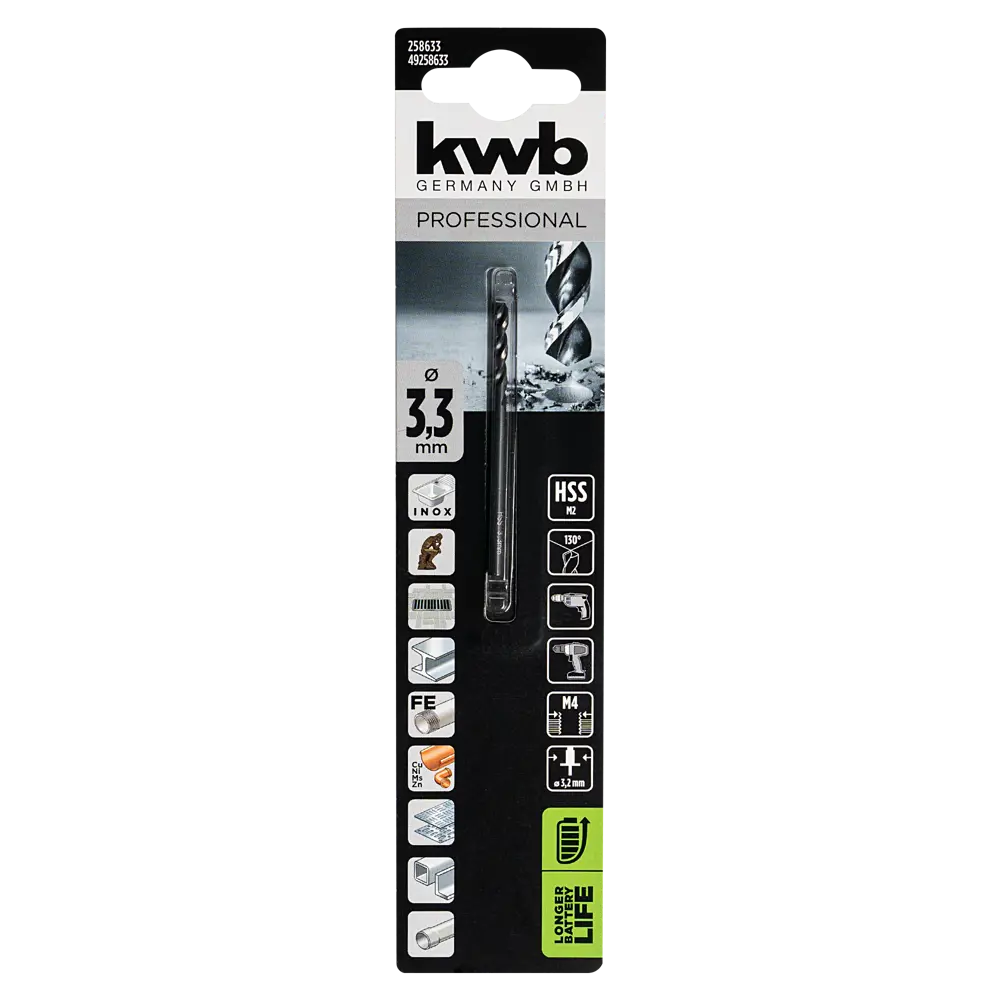 Сверло спиральное по металлу HSS KWB 258633 3.3x65 мм STLM-2078651 - Вид №3
