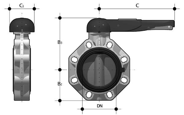 SANIT 352812517 Универсальный Промышленная / Химическая дроссельный клапан FK, ХПВХ, ручной рычаг  - Вид №1