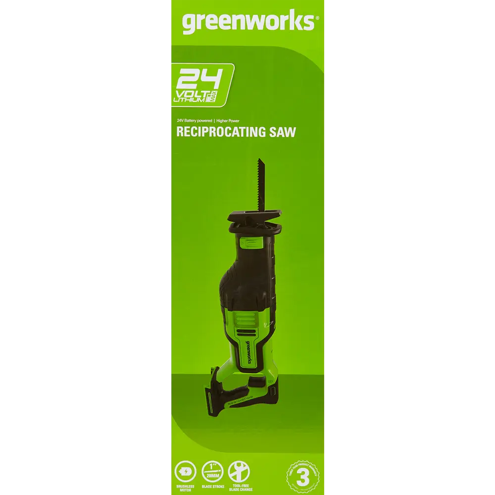Пила сабельная аккумуляторная бесщеточная Greenworks GD24RS, 24 В Li-Ion, без АКБ и ЗУ 84916214 STLM-2178913  - Вид №6