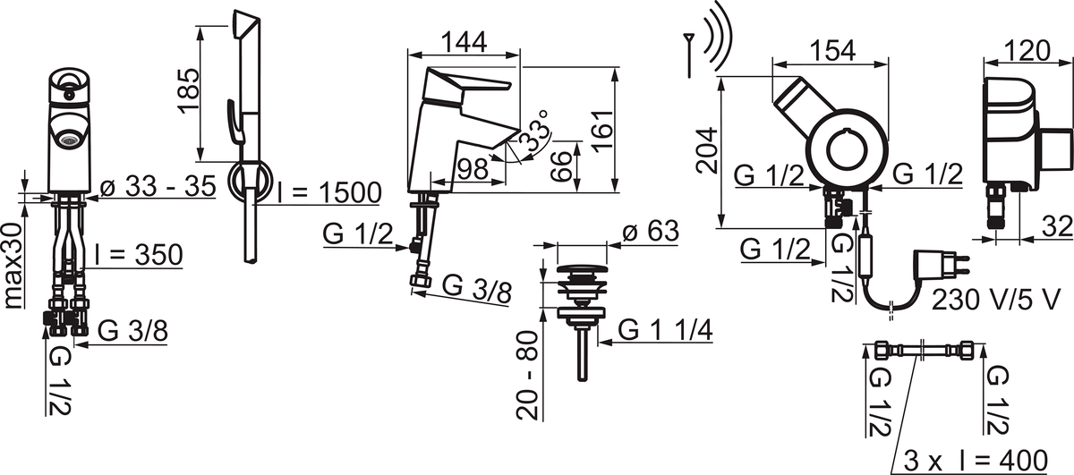 Oras 2703FT Смеситель для умывальника, 230/5 V 2703FT Optima Хром  - Вид №1