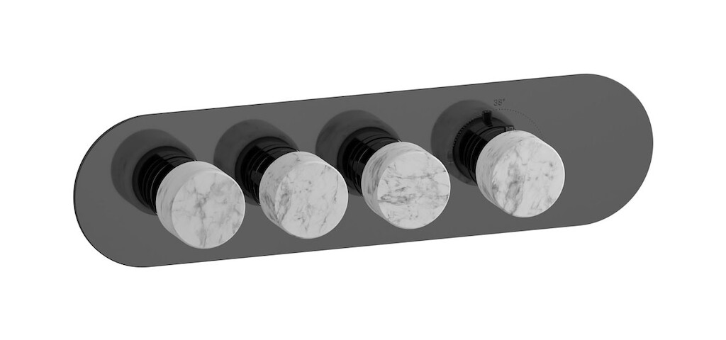 Комплект наружных частей термостата на 3 потребителей - горизонтальная овальная панель с ручками Marmo WE ARE IB eua322cfnmr_1 Black Chrome Aqua