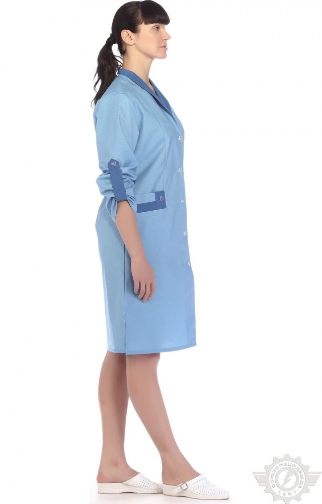 61738 Халат "Радуга" длинный рукав голубой  Одежда для обслуживающего персонала  размер 60 Спецодежда  - Вид №10