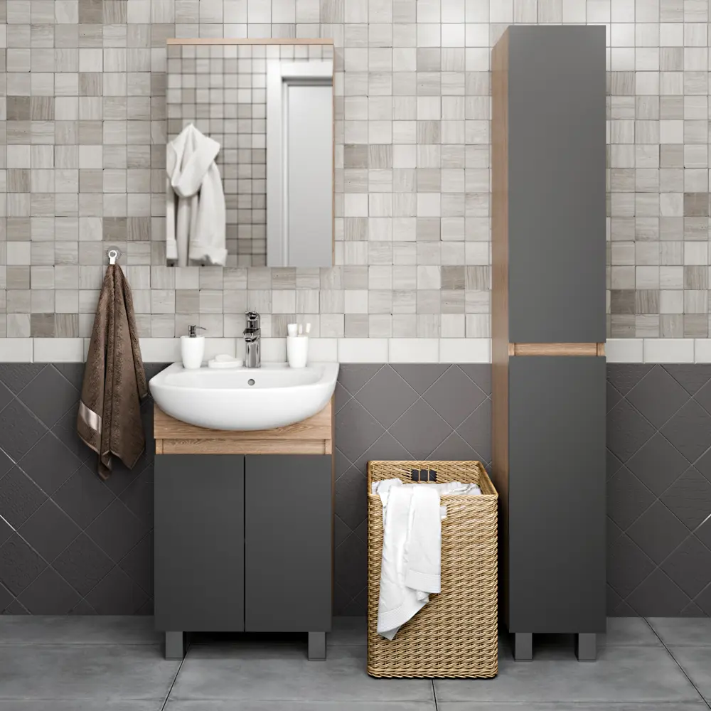Тумба напольная Соло 48.5 см под раковину Элегия 50 цвет серый с раковиной Универсал Элегия 50x41.5 см 89433245 STLM-2195200 Santreyd - Вид №1