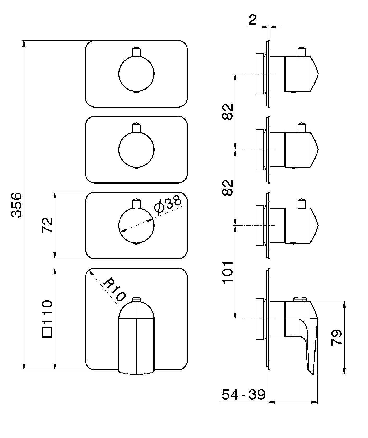 Термостатический смеситель для душа с 4 отверстиями Newform многофункциональные термостаты 3 выхода ARCH-00049774 - Вид №3