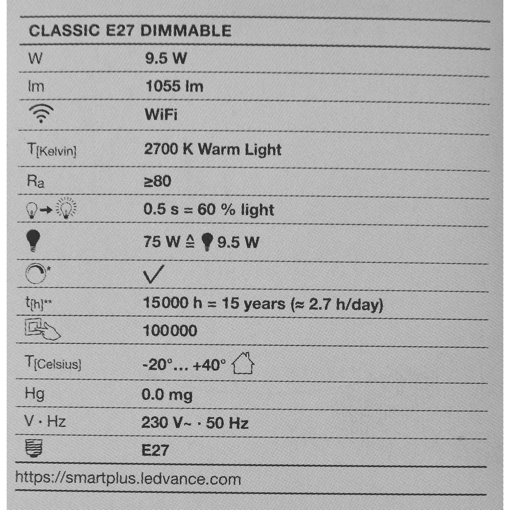 Лампа умная светодиодная Wi-Fi Osram Smart Plus E27 220-240 В 9.5 Вт груша матовая 1055 лм теплый белый свет LEDVANCE STLM-2152542 - Вид №4