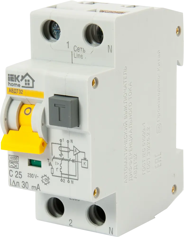 Дифференциальный автомат IEK HOME 25А для защиты от токов утечки 18072539
