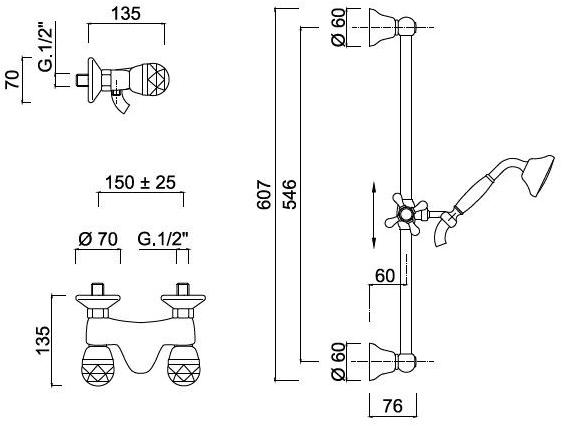 Rubinetteria Giulini Смеситель для душа на 4 отверстия с ручным душем Persia crystal - persia F3807ws/s - Вид №1
