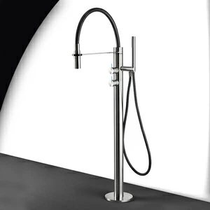 Смеситель для ванны матовая сталь с голубой ручкой Toki Radomonte PV2SCIL27