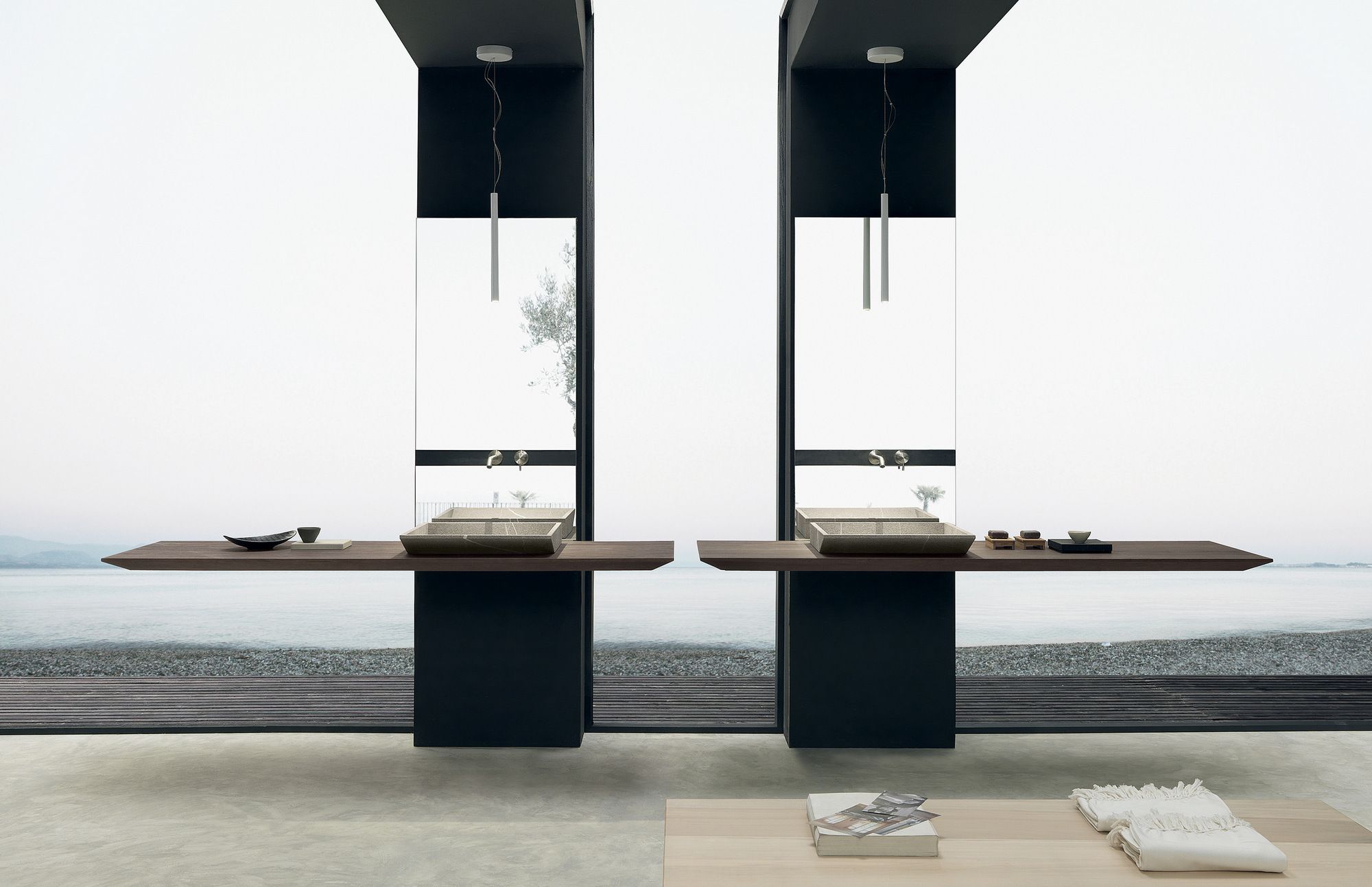 Двойной дубовый умывальник со встроенной раковиной с зеркалом MODULNOVA Surf ARCH-00133815 - Вид №1