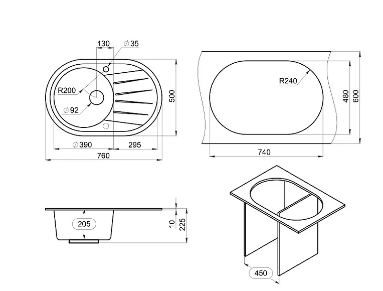 7601, КЛАССИК, кухонная мойка, СтандАРТ кварц GRANULA Standart 7601-ST02 - Вид №2