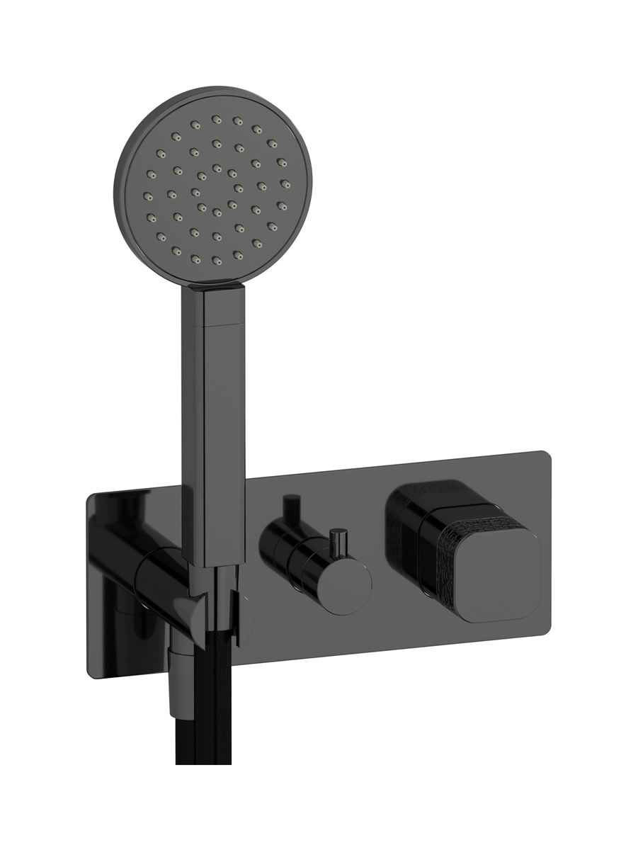 Прогрессивный настенный смеситель для душа на 3 потребителя со встроенным душевым гарнитуром. WE ARE IB eo314cf_2 Black Chrome Elio