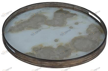 Ethnicraft Круглый поднос из дерева и стекла Classic 20361