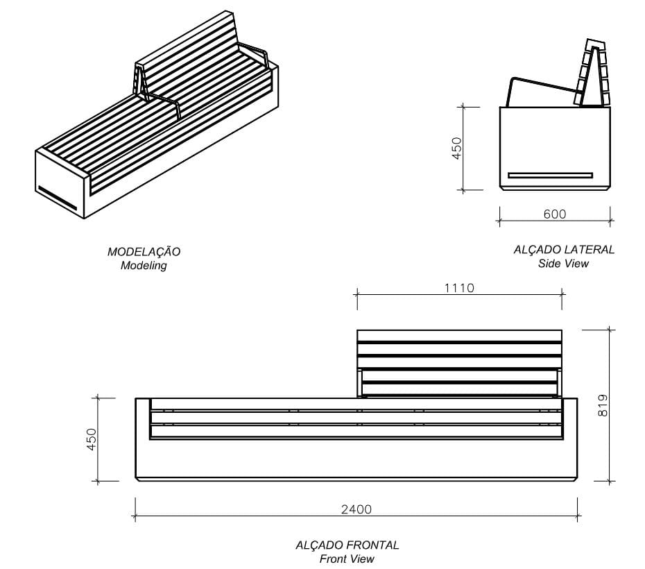 Бетонная скамья и ироко с подлокотниками amop Comporta ARCH-00106185 - Вид №7