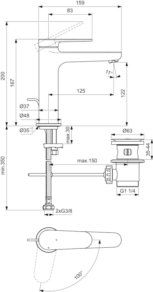 Однорычажный смеситель для раковины с автоматическим сливом Ideal Standard CERAFINE O ARCH-00105567 - Вид №6
