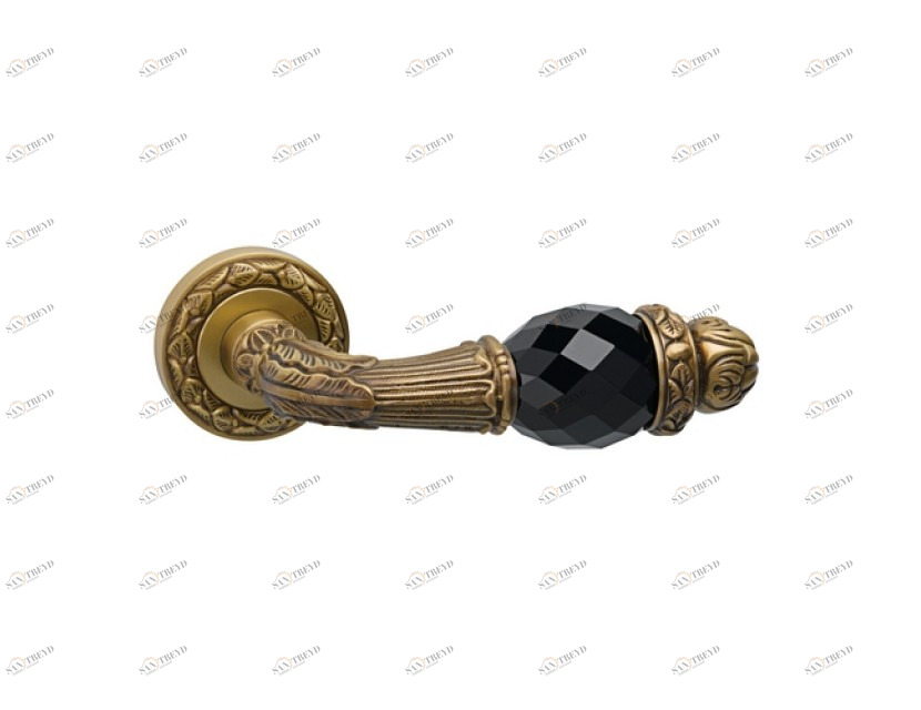 0R6541.N00.01 Набор дверных ручек на розах с черными кристаллами swarovski Золото 24К Mestre 